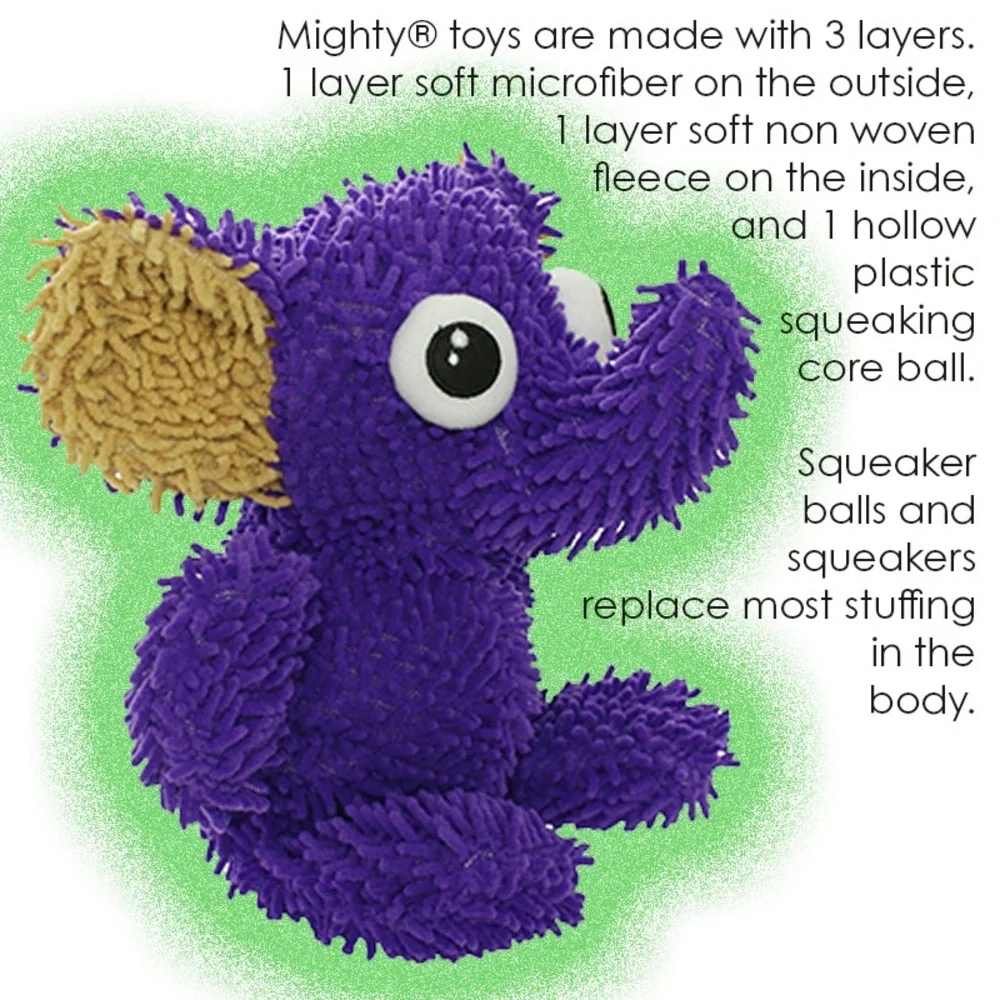 Mighty Toys Microfiber Ball Elephant Durable Squeaky Dog Toy + Dog Bags & Treats